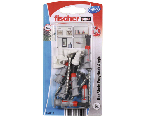 Sada skrutiek a hmoždiniek Fischer DuoBlade 4x50 + EasyHook skoby Hmoždinky Fischer DuoBlade EasyHook Angle, 6 kusov