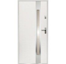 Biele interiérové dvere s obdĺžnikovou sklenenou vložkou a kľučkou