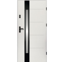 Biele vchodové dvere so sklenenou vložkou a vodorovnými líniami