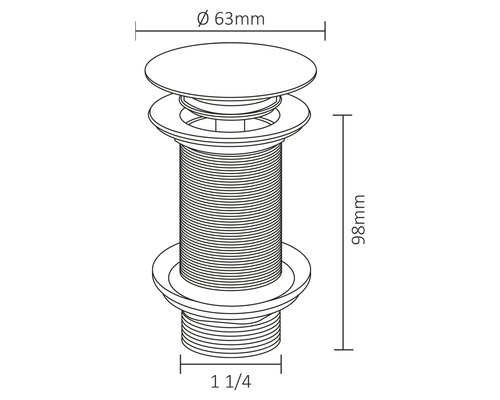 Nákres vypúšťacieho ventilu s rozmermi 63 mm v priemere a 98 mm na výšku