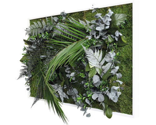 Nástenný obraz s umelými rastlinami v bielom ráme