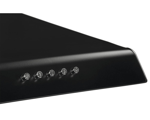 Čierny digestor s ovládacími gombíkmi