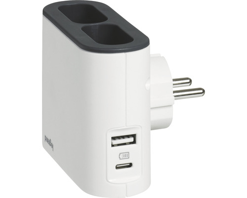 Adaptér zásuvky s dvomi zásuvkami a USB portami