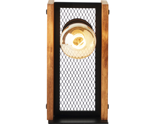 Stolná lampa s drevenými prvkami a dekoratívnou sieťou