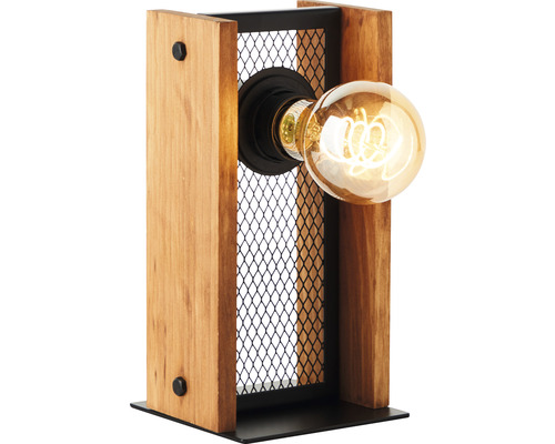 Stolná lampa z dreva a kovu so žiarovkou