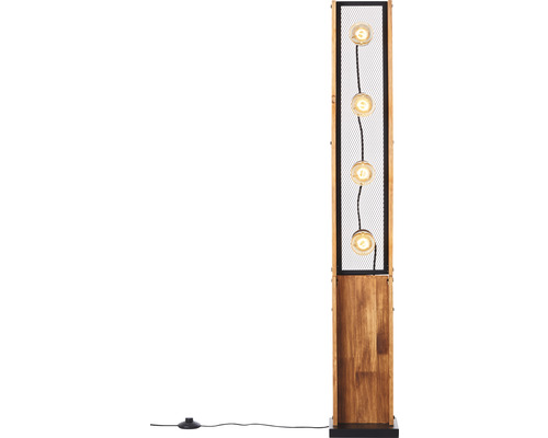Stojacia lampa z dreva s kovovými prvkami a štyrmi žiarovkami