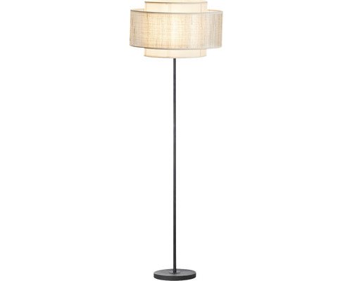 Stojacia lampa s látkovým tienidlom a kovovou základňou