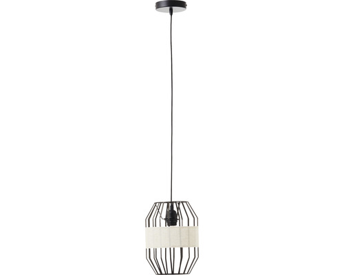 Závesná lampa s kovovým rámom a látkovým tienidlom