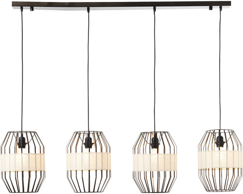 Štvorplameňové závesné svietidlo s kovovou klietkou a látkovým tienidlom