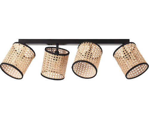 Stropné svietidlo so štyrmi lampami a ratanovým tienidlom