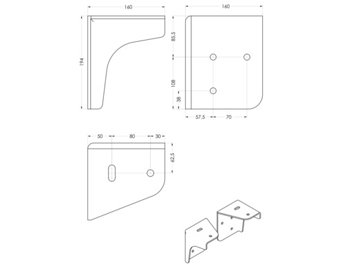 Technický výkres nábytkového rohu s rozmermi