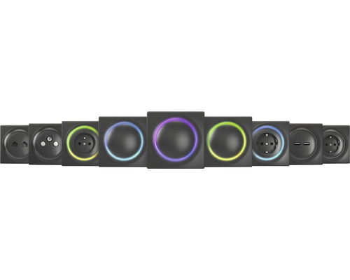 Rôzne zásuvky a vypínače s farebným LED osvetlením