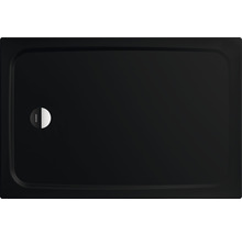 Čierna sprchová vanička s odtokovým otvorom a logom Kaldewei