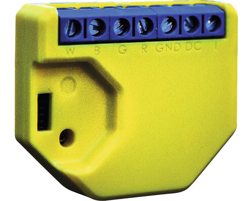 Žltá riadiaca jednotka s modrými konektormi pre elektronické zariadenia