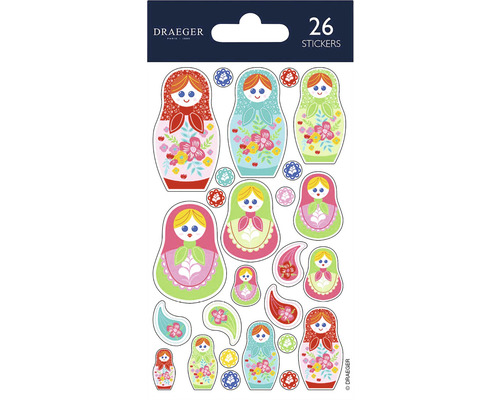 Samolepky Draeger s motívmi matriošky, 26 kusov