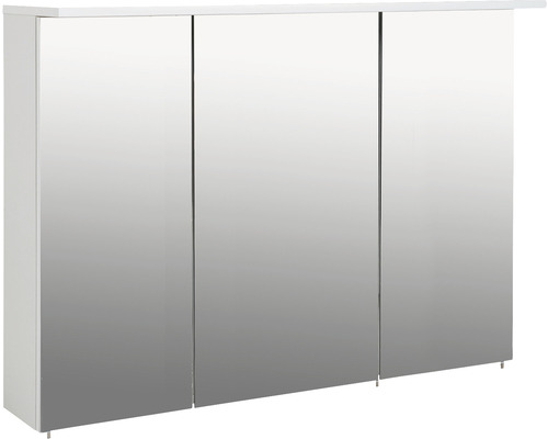 Zrkadlová skrinka s osvetlením Möbelpartner Profil 120,5 x 16 x 72,3 cm biela Zrkadlová skrinka s tromi zrkadlovými dvierkami a odkladacou plochou