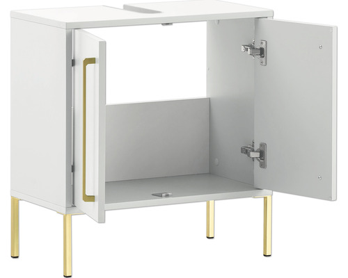 Skrinka pod umývadlo s dvomi otvorenými dvierkami a zlatými nohami