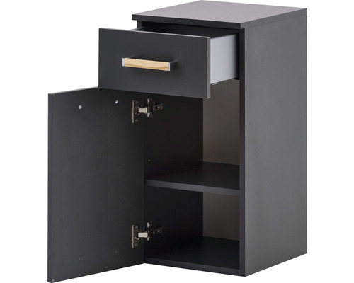 Kúpeľňová skrinka so zásuvkou a otvorenými dvierkami do políc