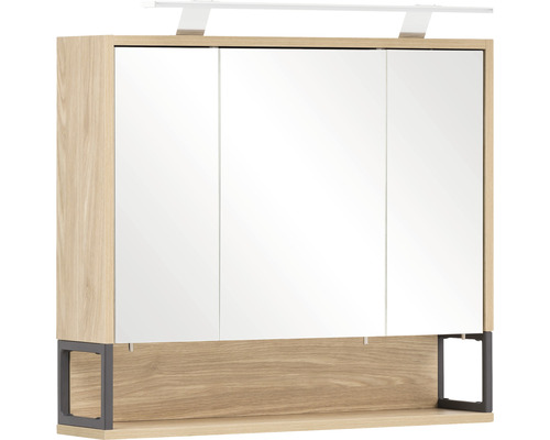 Zrkadlová skrinka s osvetlením Möbelpartner Limone 70 x 16 x 68 cm dub svetlý Zrkadlová skrinka s tromi dvierkami a osvetlením