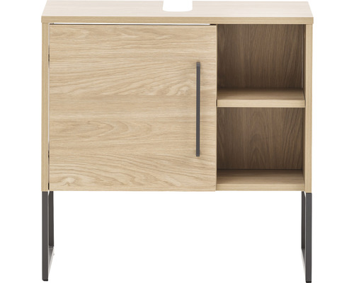 Skrinka pod umývadlo s dvierkami, otvorenou priehradkou a kovovými nohami