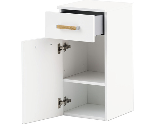 Biela skrinka pod umývadlo so zásuvkou a policami