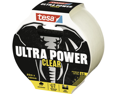 Tesa Ultra Power Clear lepiaca páska, 20 metrov krát 48 milimetrov, odolná voči poveternostným vplyvom a teplotám
