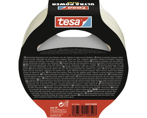 Priehľadná opravná páska Tesa Ultra Power Clear, extra silná, odolná voči počasiu