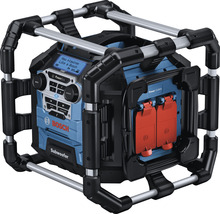 Stavebné rádio so subwooferom a napájacími zásuvkami