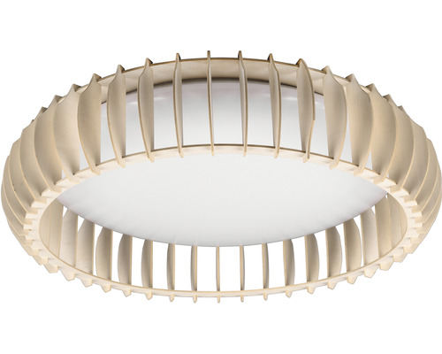 LED stropné svietidlo MONTE 38 W 4400 lm 3000-6500 K béžové s diaľkovým ovládaním Okrúhle stropné svietidlo s drevenými detailmi
