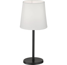Stolná lampa s látkovým tienidlom a kovovou základňou