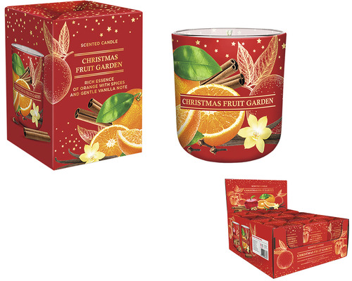 Vianočná sviečka Bartek Candles Christmas Fruit Garden v skle 150 g