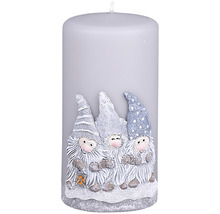 Sivá stĺpová sviečka s motívom trpaslíkov