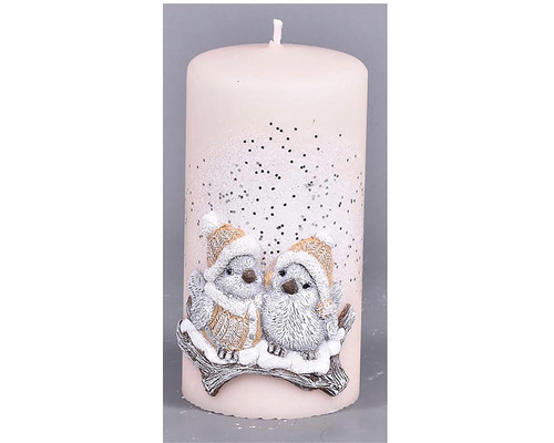 Vianočná sviečka valec VTÁČIKY Ø 7 x 14 cm ružová Dekoratívna sviečka s motívom vtáčika