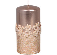 Dekoratívna stĺpová sviečka s trblietkami a vzorom snehových vločiek