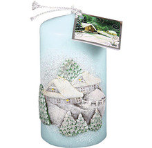 Dekoračná sviečka s motívom zimnej dediny