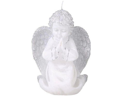 Vianočná sviečka Anjel Rafael 14 cm biela Anjelská sviečka kľačiaca so zopnutými rukami
