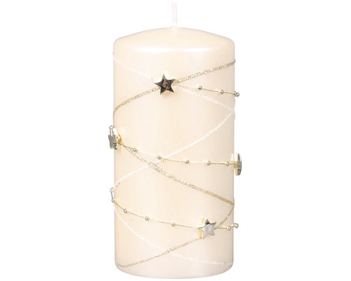 Vianočná sviečka Girlanda valec Ø7x14 cm béžová Zdobená valcová sviečka s motívmi hviezd