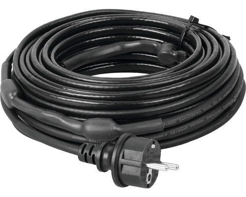 Čierny vyhrievací kábel s navinutou zástrčkou