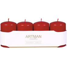 Štyri červené stĺpové sviečky v balení od Artman Candles