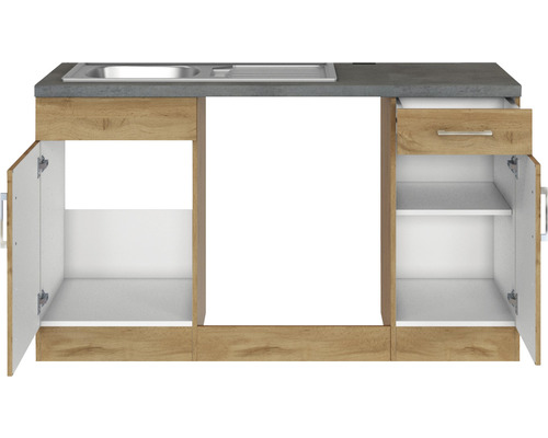 Kuchynská linka s drezom, zásuvkou a úložným priestorom za dvierkami