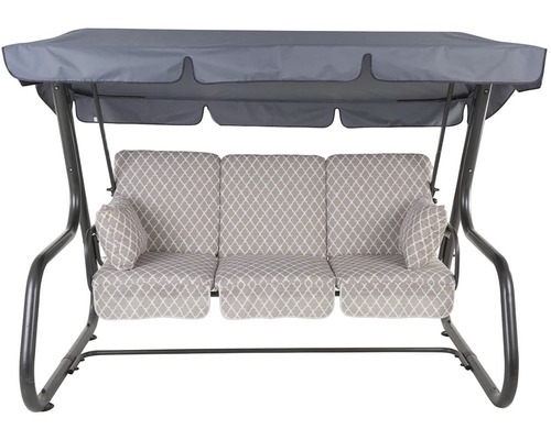 Záhradná hojdačka s tromi sedadlami, polstrovanými vankúšmi a strieškou