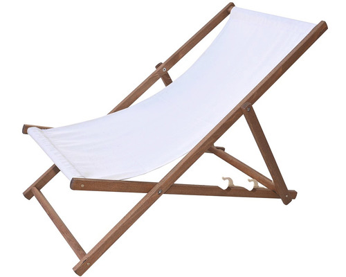 Drevené ležadlo s bielym látkovým poťahom