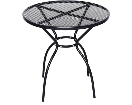 Okrúhly záhradný stôl s kovovou mriežkovou doskou a oceľovým rámom