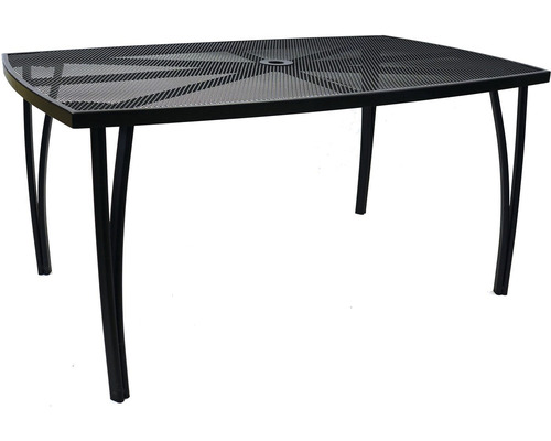 Obdĺžnikový záhradný stôl s kovovou mriežkovou doskou a štyrmi nohami