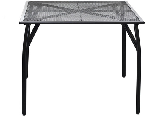 Štvorcový záhradný stôl z kovu so stolovou doskou s mriežkovým dizajnom