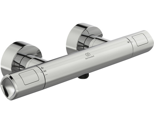 Termostatická sprchová batéria Ideal Standard Ceratherm T100 chrómová A7229AA Logo Ideal Standard na termostatickej batérii na omietku