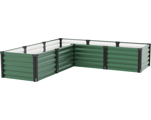 Kovový vyvýšený záhon v tvare L pre záhradu