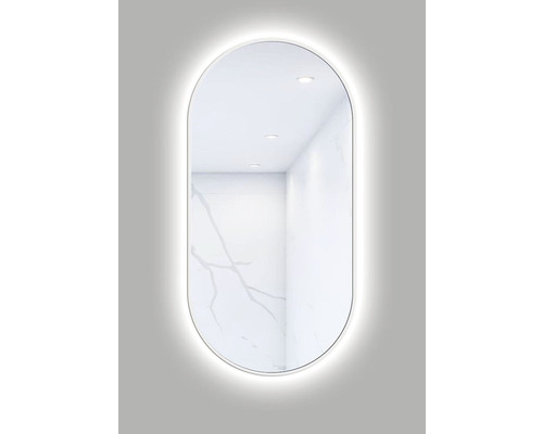 Oválne LED zrkadlo do kúpeľne s osvetlením OVAL LINE BACKLIGHT 100 x 50 cm v bielom ráme