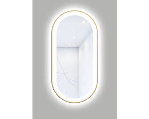 Oválne LED zrkadlo do kúpeľne s osvetlením OVAL LINE PREMIUM 100 x 50 cm v zlatom ráme