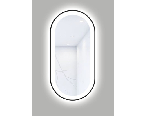Oválne LED zrkadlo do kúpeľne s osvetlením OVAL LINE PREMIUM 100 x 50 cm v čiernom ráme